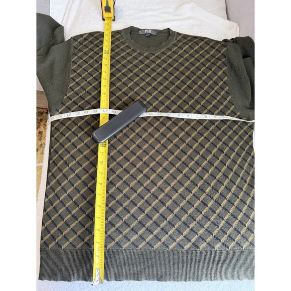 Fiji Mens Sweater Large Olive green Plaid Made In Italy Relaxed soft Size L - Picture 5 of 7